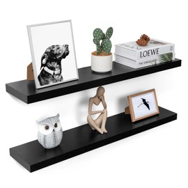 Acovy 36 Inch Floating Shelves, 8 Inch Deep Floating Shelves for Wall, Hanging Shelf with Invisible Brackets, Deep Shelves for Bathroom, Bedroom, Living Room, Black, Set of 2