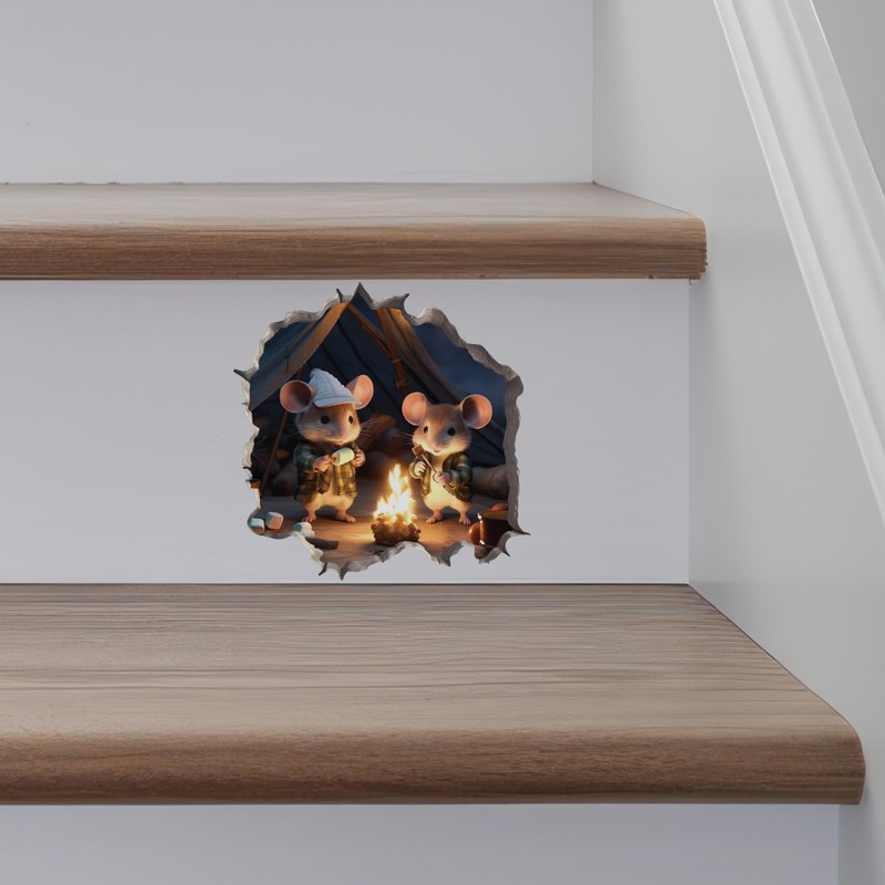 Camping Mice in Mouse Hole Decal - Mouse Hole 3D