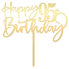 Decoración para tartas de cumpleaños 95, acrílico dorado con espejo, decoración para tartas de fiesta de cumpleaños 95, Hello 95 años, Happy 95 años, 95 cumpleaños, 95 cumpleaños, decoraciones para fiestas 95
