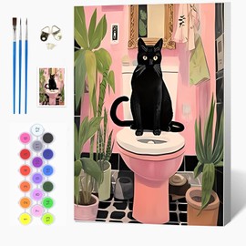 Auremi DIY Black Cat Paint by Numbers for Adults Kids-Animal Canvas Oil Painting Kit for Adults,Craft Art Painting with Wooden Frame Kit Acrylic Pigment Drawing Paintwork for Gift Home 20x30cm