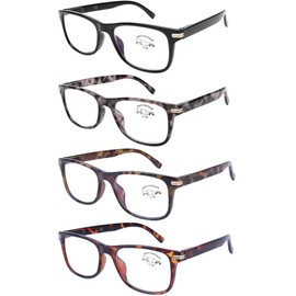 DOOViC Reading Glasses 4 Pack Blue Light Blocking Spring Hinge Fashion Classic Computer Readers for Women and Men Anti Eyestrain 3.50 Strength