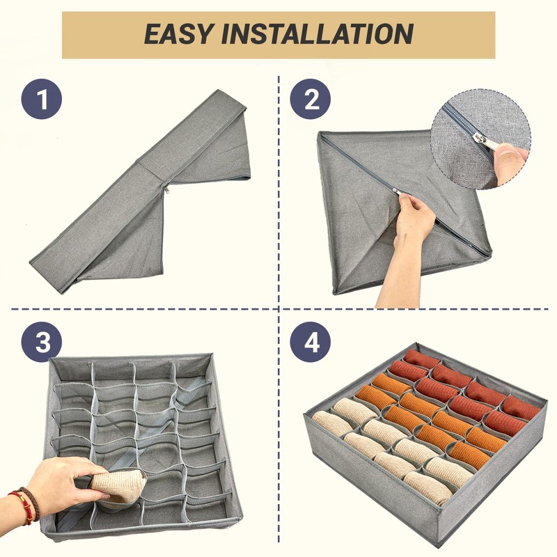 PINGMIC Gray Sock Organizer Divider 2 Pack - 24 Cell