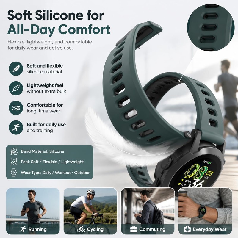 QHBAMD Silicone Watch Band Compatible with COROS PACE 4, Adjustable