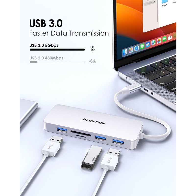 LENTION USB C Hub with 4K HDMI, 3 USB 3.0,