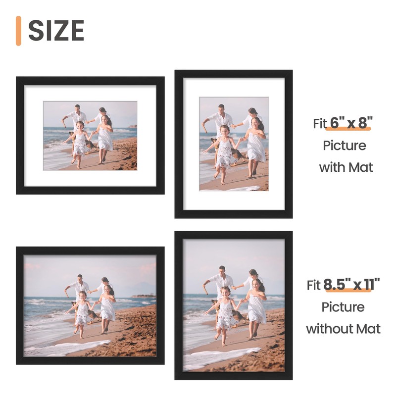 upsimples 8.5x11 Picture Frame, Display Pictures 6x8 with Mat or