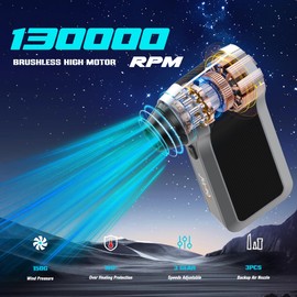 JUFINX Electric Air Duster - 130000RPM Compressed Air Duster with Brushless Motor,3-Gear Speeds - Air Duster, 4pcs Nozzles - Mini Blower for Keyboard,Car,PC,Home Cleaning