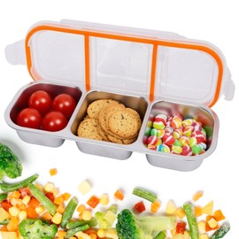 CLZWiiN Stainless Steel Snack Containers with Lids, Reusable Condiment Storage Box, Divided Food Storage for School, Home, Travel, Multiple Compartment Leak-Proof Box (‎3 Compartment)