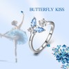 AOBOCO Butterfly Ring Sterling Silver Adjustable Open Rings Blue Butterfly