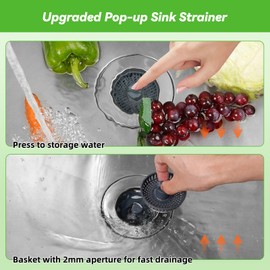 2 Pack Sink Stopper Strainer Combo, Stainless Steel Wrapped Drain Stopper Kitchen Sink for US Standard 3-1/2 Inch Kitchen Sink Drain, Mesh Strainer for Food Garbage Disposal, Chrome