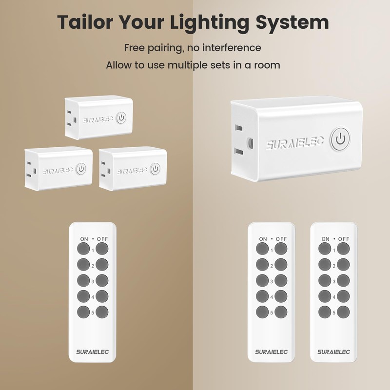 SURAIELEC Wireless Remote Control Outlet Switch Kit - 5 Outlets