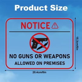 6pcs No Guns Or Weapons Allowed On Premises Signs Stickers, 8x6 Inch Self-Adhesive Danger Warning Signs for Home and Business Glass Window Door Alert Sticker Decals
