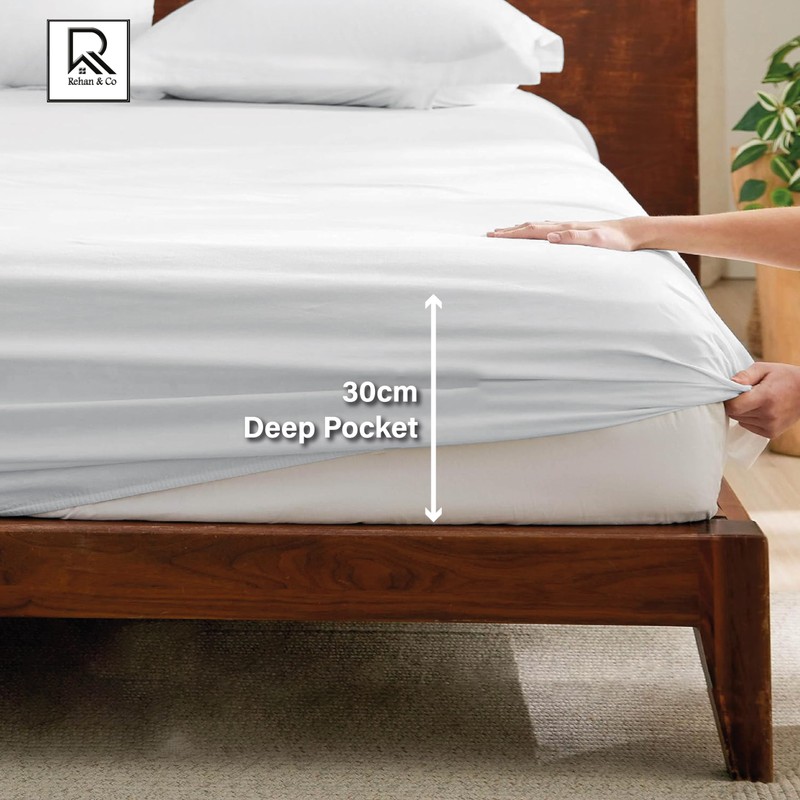 Rehan & Co Cotton Fitted Sheets King Size White 100%