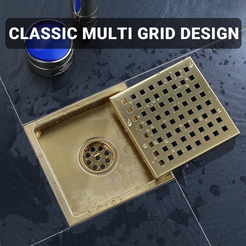 TRJIKAG 6 Inch Square Shower Floor Drain, Stainless Steel Black