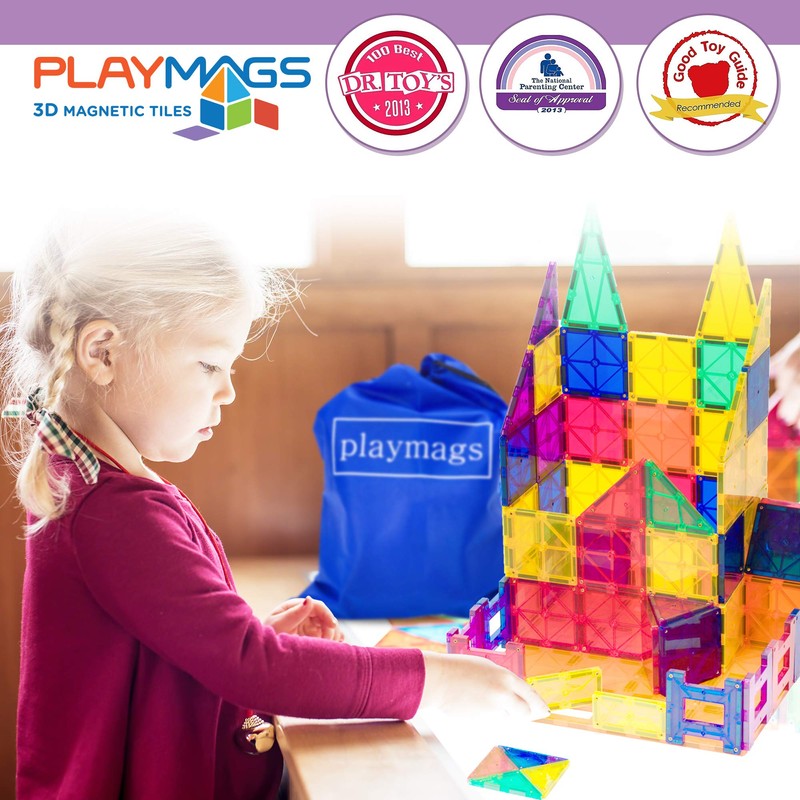 Playmags Magnetic Tiles Train Car Set for Kids - 55pcs
