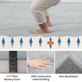 ACOMOPACK Baby Play Mat for Floor,1.3" Thick Memory Foam Area Rug for Living Room,Soft Velvet Crawling with Non-Slip Bottom for Kid,Toddler,39"×59" Tummy Time Nursery Rugs,Yoga（Light Grey）