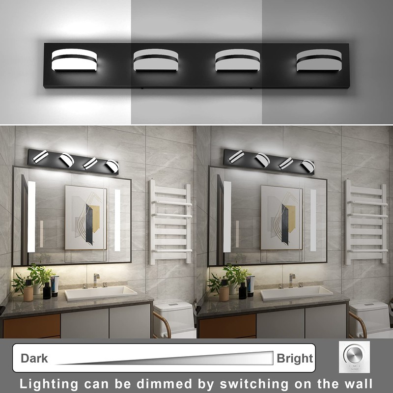 Aipsun 4 Lights Dimmable Modern Black Vanity Light Up and