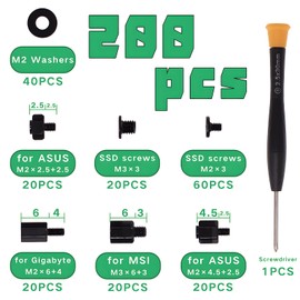 Zmbroll 200Pcs M.2 Screw Kit,Black M2 SSD Mounting Screws,NVMe Screw for Laptops,m.2 Standoff and Screw for Asus Gigabyte MSI Motherboards Screw with Screwdriver