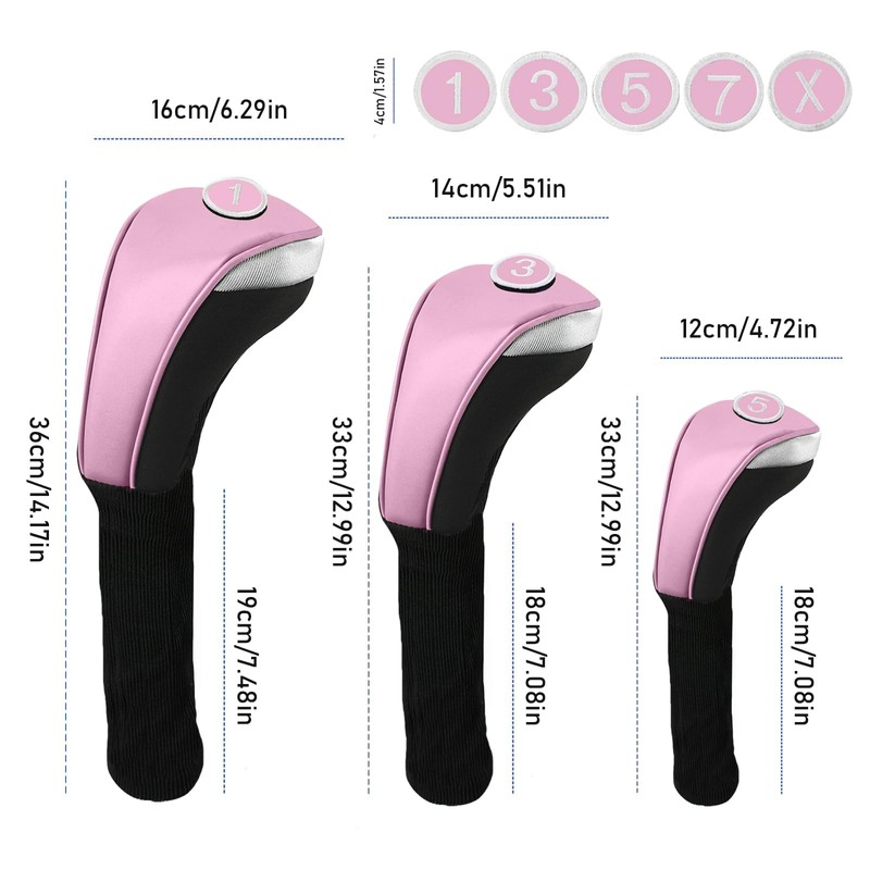 Andux 3Pcs/Set PU Golf Wood Club Head Covers 460cc Driver