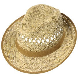 Lipodo Carovigno Vented Crown Straw Hat - Fedora Design - Sun Hat with Airy Pattern - Unisex Spring/Summer - Made in Italy, natural, XL