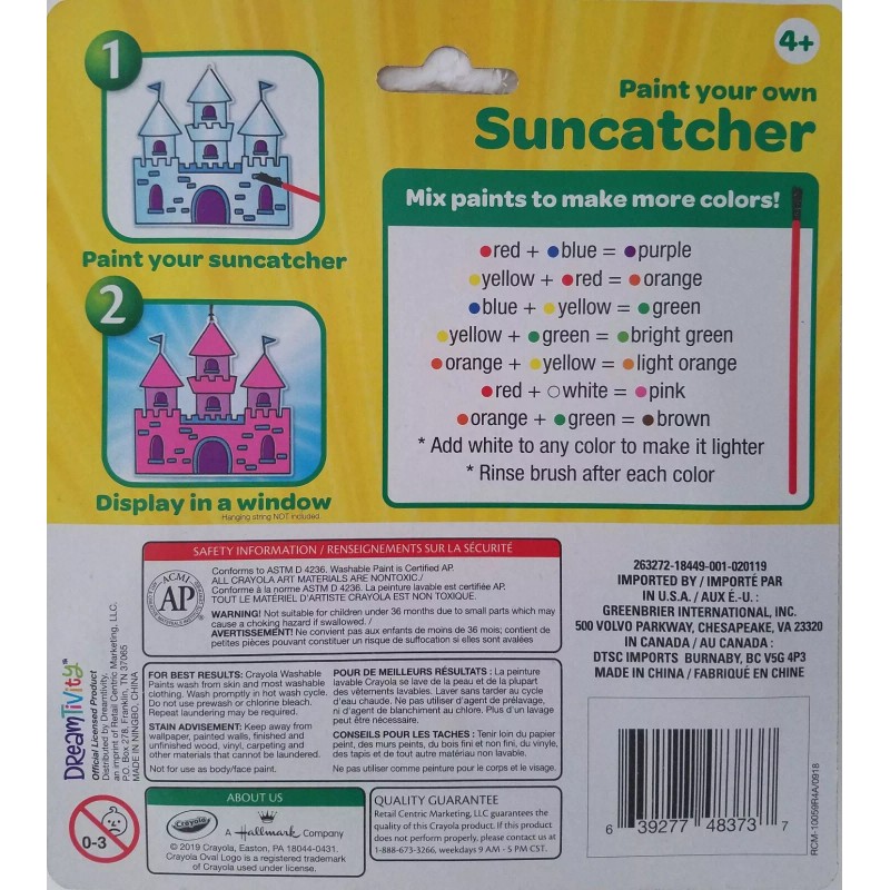 Crayola Plastic Suncatchers Paint Craft Kits Age 4+, Select Theme