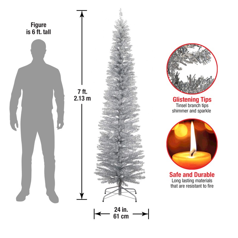 National Tree Pine 7 Foot Silver Tinsel Tree, 7 ft