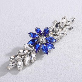 Teyglen Sparkly Blue Rhinestone Hair Clips with Flower Crystal Bride Wedding Hair Barrettes Small Silver Crystal Hairpins Docorative Hair Jewelry for Women Wedding Party Prom (Blue)