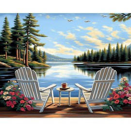 Natuyalo Paint by Numbers Kit for Adults - Lakeside Landscape Adult DIY Acrylic Painting on Canvas Suitable for Beginners Art Crafts Without Framed (16x20 Inch)