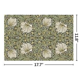 William Morris Placemats Set of 6 Vintage Floral Botanical Table Placemats Heat Resistant Place Mats Mid Century Modern Linen Woven Dining Table Mats Green Kitchen Table Decor 11.8"X17.7"