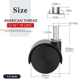 ANDUTEES 1.5 Inch Furniture Stem Casters Set of 4, Threaded Stem Diameter 5/16" Plastic Caster Wheels, Black Swivel Small Castors with T-Nuts, for Table, Cabinet, Storage Rack