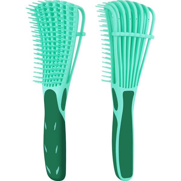 2 Pack Detangling Brush for Curly Hair, ez Detangler Brush Hair Detangler, Afro Textured 3a to 4c Kinky Wavy for Wet/Dry/Long Thick Curly Hair, Exfoliating for Beautiful and Shiny Curls (Green)