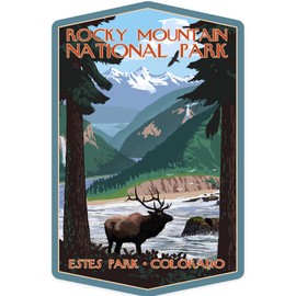 Die Cut Sticker Estes Park, Rocky Mountain National Park, Colorado, Elk, Contour Vinyl Sticker 1 to 3 inches (Waterproof Decal for Cars, Water Bottles, Laptops, Coolers), Small