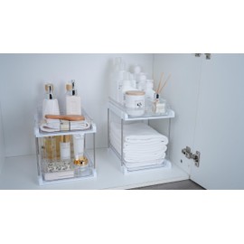 EVERIE 2-Tier Pull Out Under Sink Organizers for Kitchen, Bathroom, Pantry, Counter Top Or Cabinet Organizer, Pack of 2