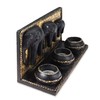 Elephant Family Parade Carved Rain Tree Wooden Triple Candle Holder