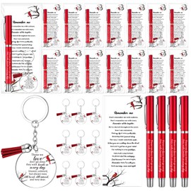 Maitys 50 Set Memorial Funeral Favor for Guest Include 50 Funeral Ballpoints and Prayer Cards, 50 Keychains with Tassels Bags and Twist Ties, Sympathy Gift for Memorial Service(Bird,Red)