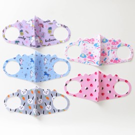 Panda Family Mask Kids 3D Washable 5-Piece Set Girls Pink Heart Flamingo Rabbit Blue Cute 2-3 Years Toddlers Preschool Nursery School Patterned (Girls) 1 S Size
