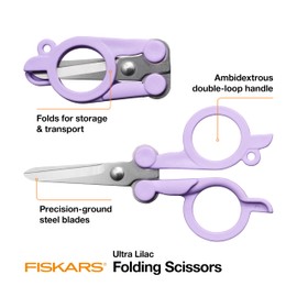Fiskars Explore Folding Scissor, Designer Collection, Ultra Lilac, Travel Friendly