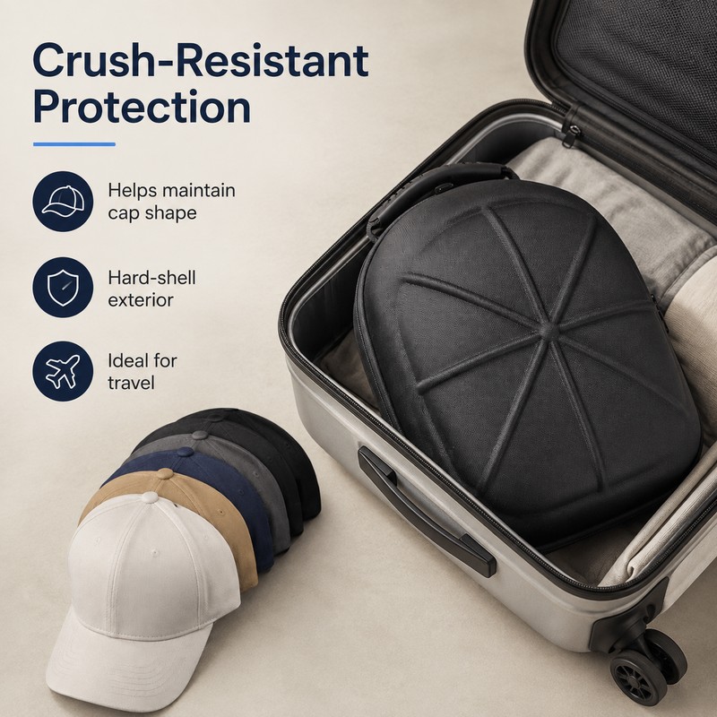 6-Cap Baseball Hat Travel Case with Hard EVA Shell, Portable