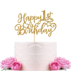 WeBenison Decoración para tarta de primer cumpleaños para bebé con purpurina dorada