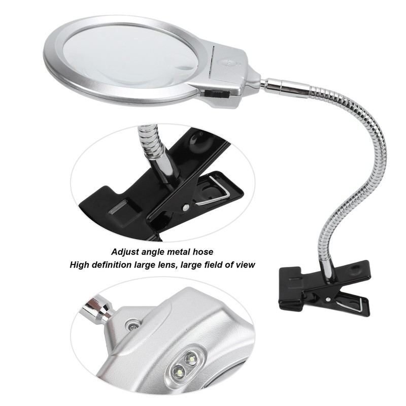 LED Illuminating Magnifier with Clamp Optical Lens Adjustment Hose Magnifying