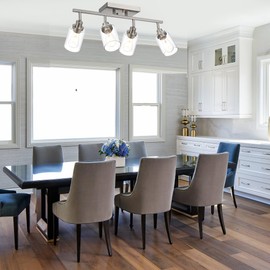 Wanluce 4 Light Track Lighting Fixtures Brushed Nickel Track Lighting Kit Ceiling Mount Vanity Light Bathroom Track Lighting Fixtures with Clear Glass Rotatable Ceiling Kitchen Track Lighting Fixtures