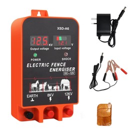 Electric Fence Energiser, 3.5 Joules 6.2 Miles,Input 12V Output 8 KV or 12KV, with Remote Control, High Voltage Pulse Controller for Livestock,Large Animals,Horse,Keep Out Predators