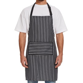 Will Well Kitchen Apron for Men and Women - Patterned Aprons for Cooking. Baking & Grilling, Chef Apron, Server Apron, & Waitress Apron With Pockets, Oil & Water Resistant Apron, 1 Pack, Black Stripe