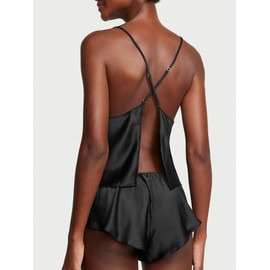 Victoria's Secret Fashion Show '24 Women's Satin Open-Back Cami & Shorts Set, Black, XXL