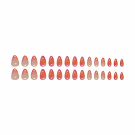 MERVF Almond Press on Nails Medium Fake Nails Ombre French Tip Glue on Nails Purple Orange Gradient Design Press ons Aura Stiletto Acrylic False Nails Glossy 24pcs
