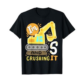Kids 5th Construction Birthday Party I'm 5 Crushing It Boys T-Shirt