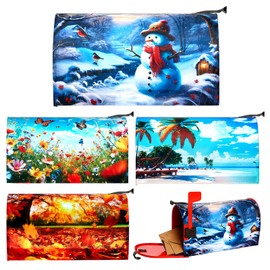 Teenyyou 4 Pcs Seasonal Mailbox Covers Magnetic Standard Size 21 x 18 Inches Summer Autumn Winter Spring Mailbox Covers Waterproof for Outdoor Yard Home Garden Decoration