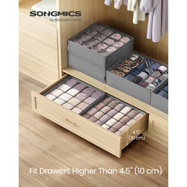 SONGMICS 4 Pack Drawer Organizers, 80 Cells (2x16+2x24), Foldable Dividers, 11.8 x 11.8 x 3.9 Inches, for Socks, Underwear, Ties, Belts, Dove Gray URUS011G01