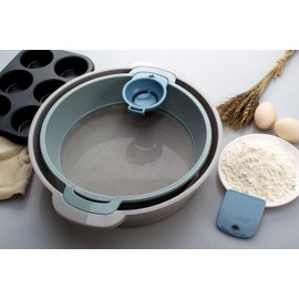 Multi-function Flour Baking Sifter 4 pack set: Fine Mesh Round Flour Sifter with Bowl Flour Mixer, Flour Scraper, Egg White Separator, large size 14.5” *New in Stock*