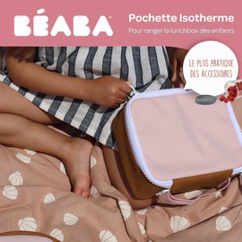 BÉABA, Lunch Box Lunch Box Thermal Box Waterproof Name Tag Capacity 2.7L Large Zipper Eraser Effect Faro Dusty Pink