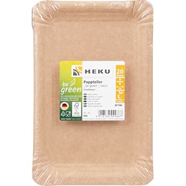 HEKU be green 100 Environmentally Friendly Brown Paper Plates, Square, 13 x 20 cm, Compostable Disposable Plates Made of Fresh Fibre and Kraft Cardboard, Suitable for Various Occasions